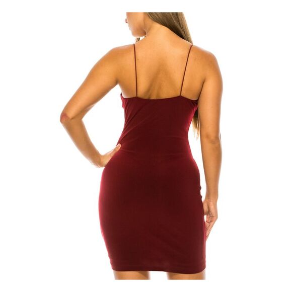 B DARLIN Womens Spaghetti Strap Cowl Neck Above The Knee Party Body Con Dress - Picture 2 of 4